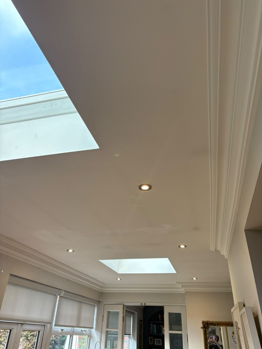 LED downlights between roof lights, kitchen extension, Cork